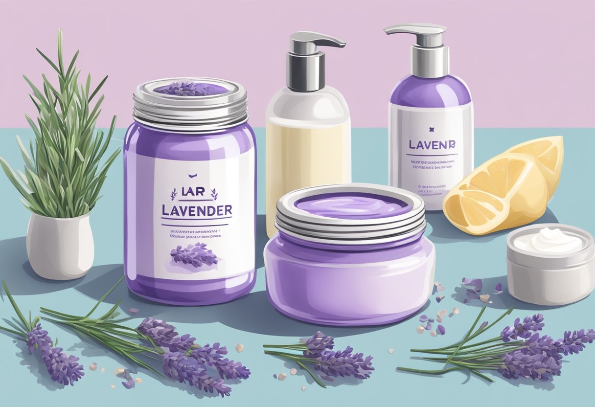 A jar of lavender and squalane cream surrounded by ingredients for DIY moisturizers on a clean, well-lit countertop
