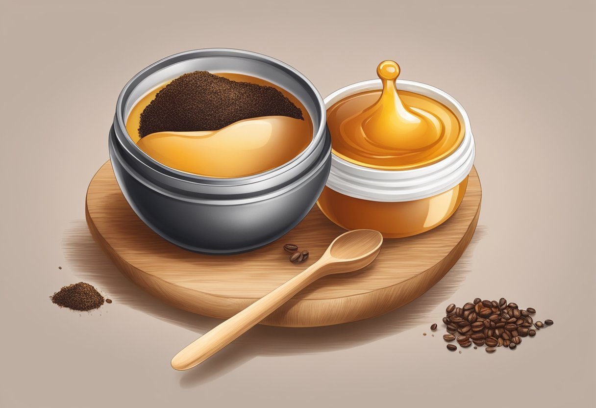 A small bowl with honey and coffee grounds mixed together, creating a soft eyeliner paste