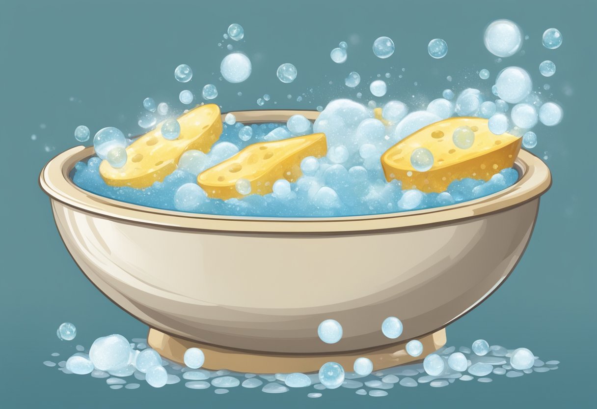 The sea salt and vinegar soak bubbles in a foot basin, releasing a tangy aroma. The water turns cloudy as it softens and refreshes tired feet