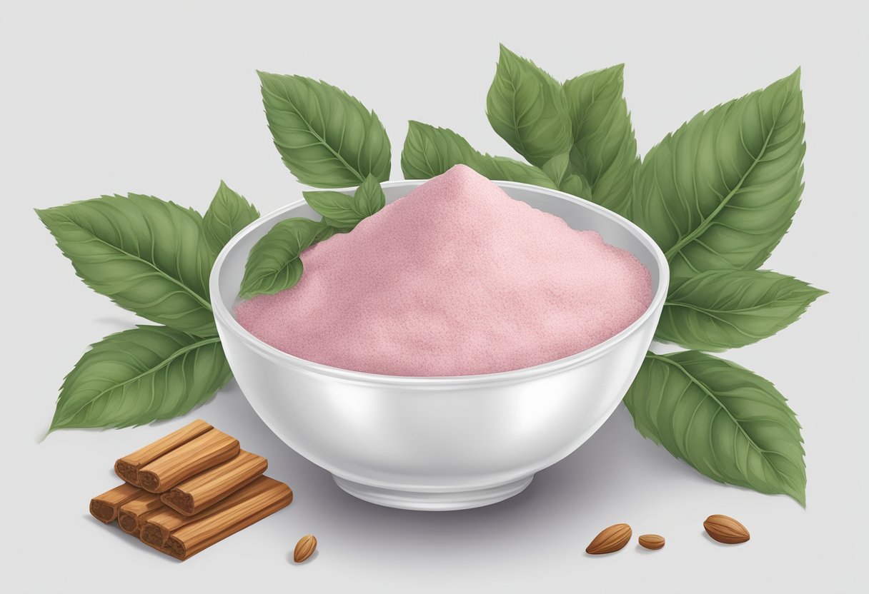 A small bowl of rosewater and sandalwood powder paste sits on a clean, white surface, ready to be used as a homemade acne spot treatment