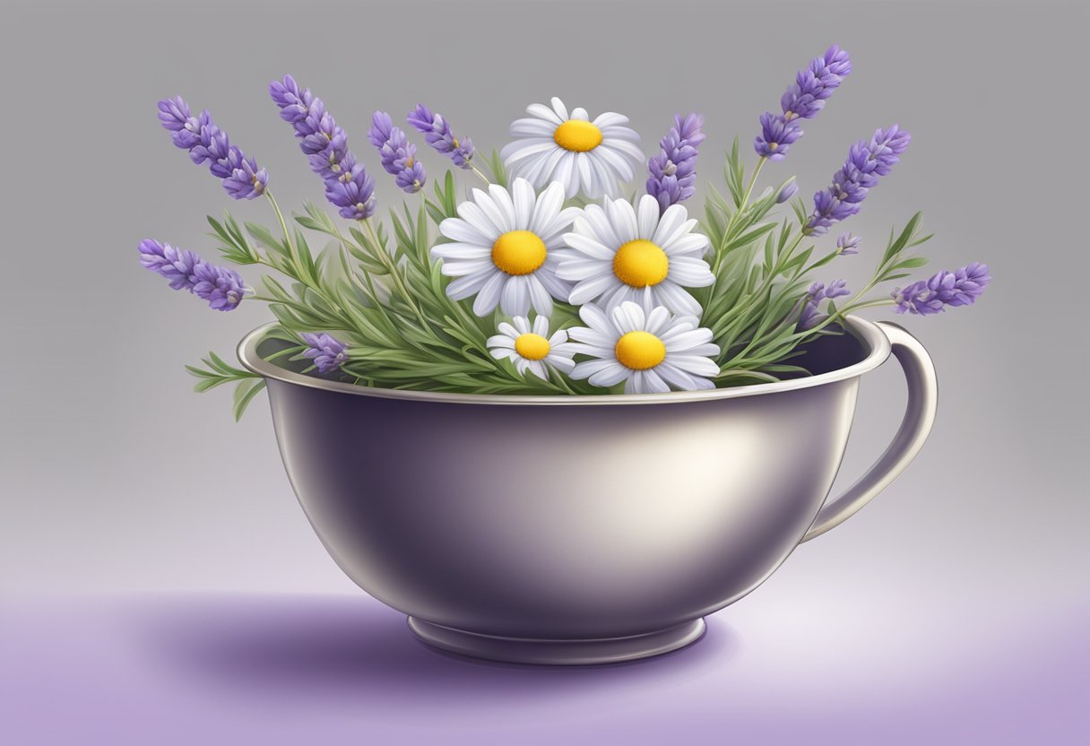 A pot of lavender and chamomile steam rises from a bowl