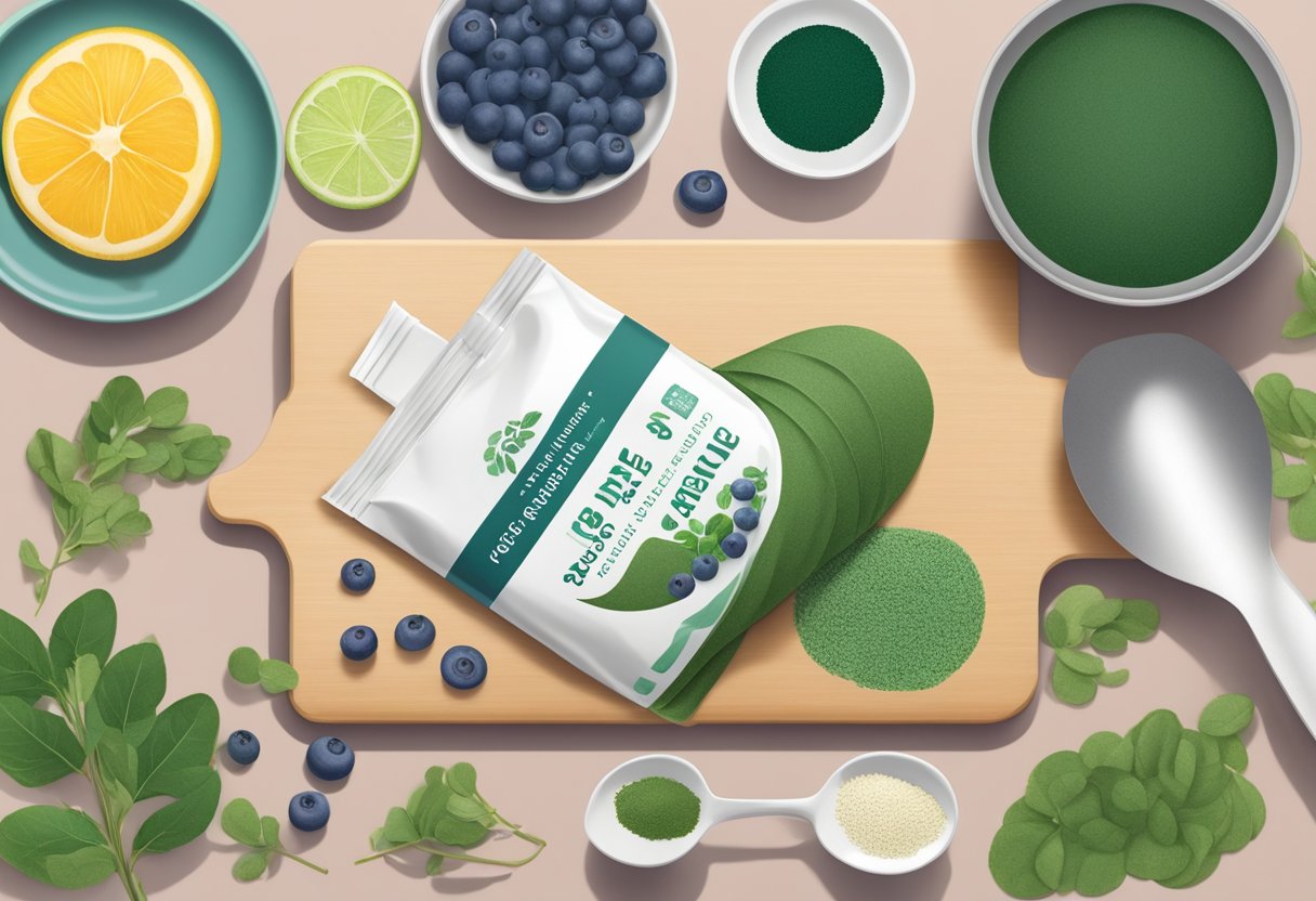A blueberry and spirulina detox wrap being applied to a surface, with ingredients and tools laid out neatly beside it