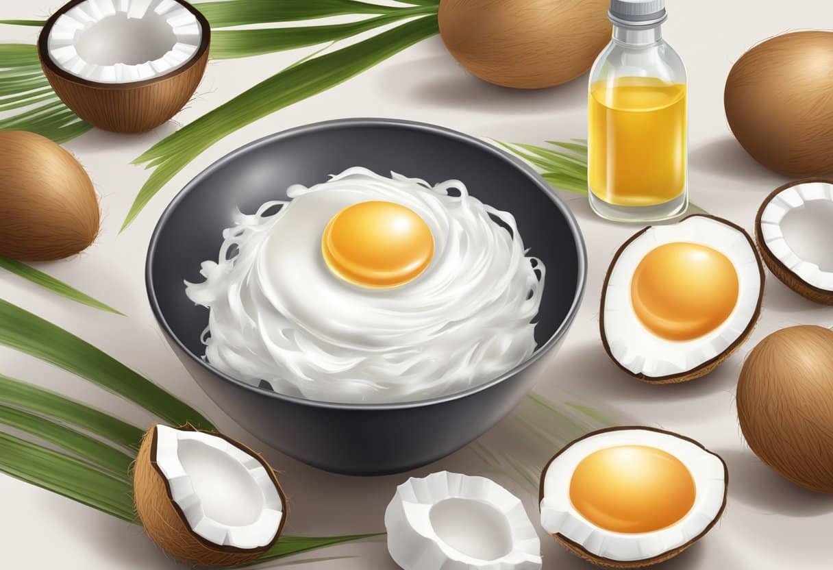 A bowl of egg whites and coconut oil mixed together for a hair protein treatment
