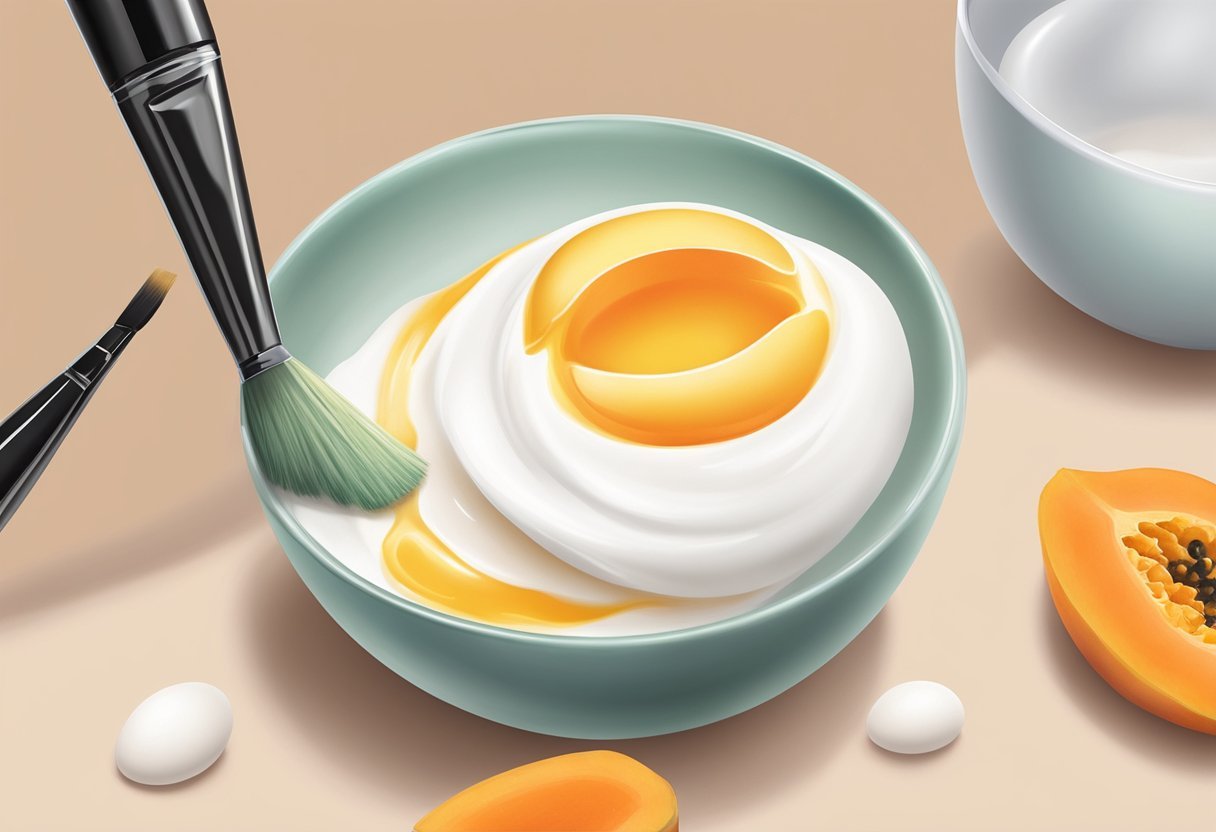 A bowl of egg white and papaya mask being mixed with a brush