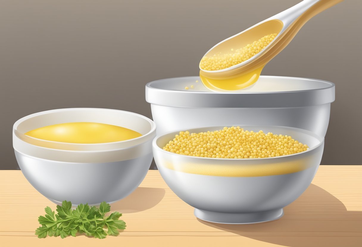 A bowl of egg white and mustard seeds mixed together for a hair strengthening pack