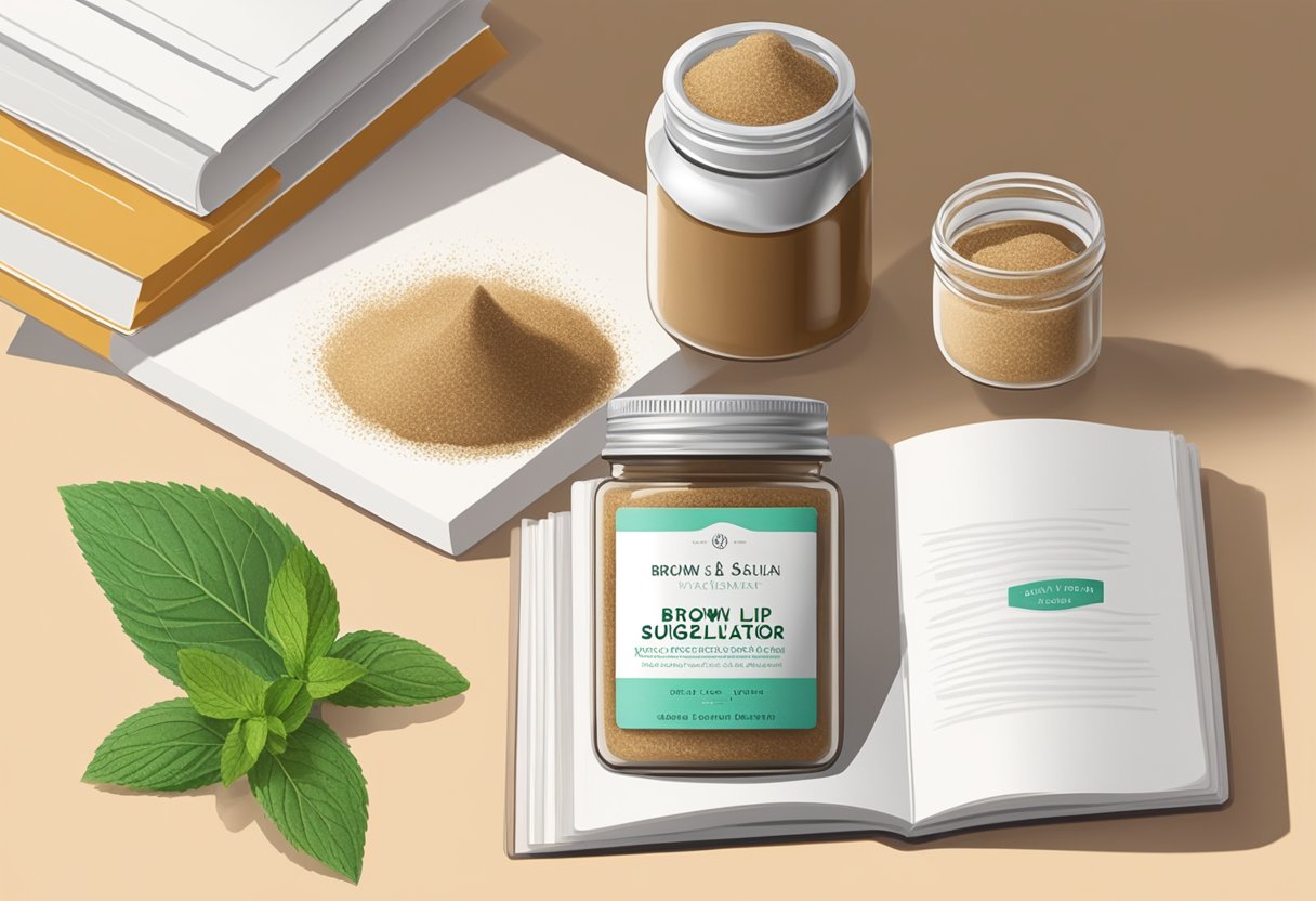 A small jar of brown sugar and mint lip exfoliator sits on a clean countertop next to a stack of recipe books