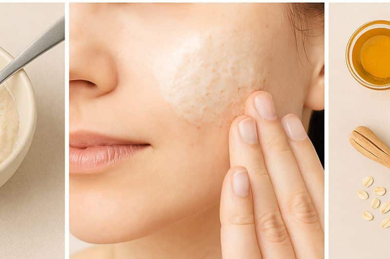 Applying oatmeal and yogurt soothing scrub to skin