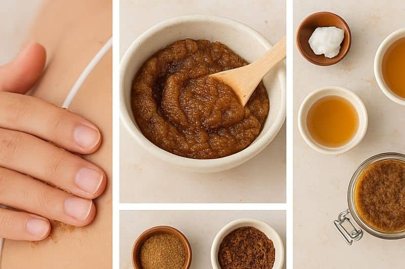 Brown sugar and coconut oil scrub mixture in small bowl