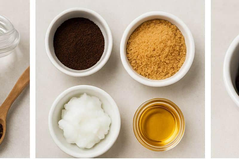 Homemade coffee scrub ingredients with sugar and coconut oil