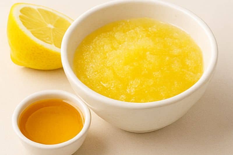Natural exfoliating scrub with honey and lemon for glowing skin