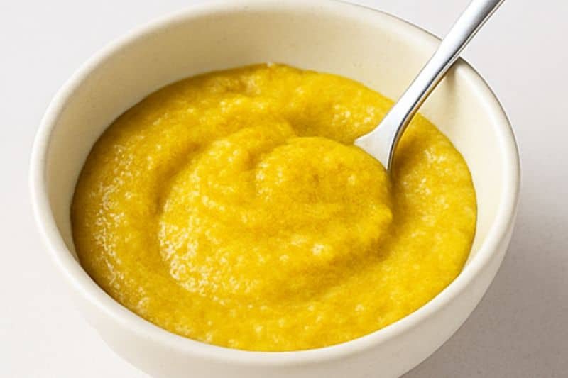 Turmeric and rice flour scrub mixture in small bowl