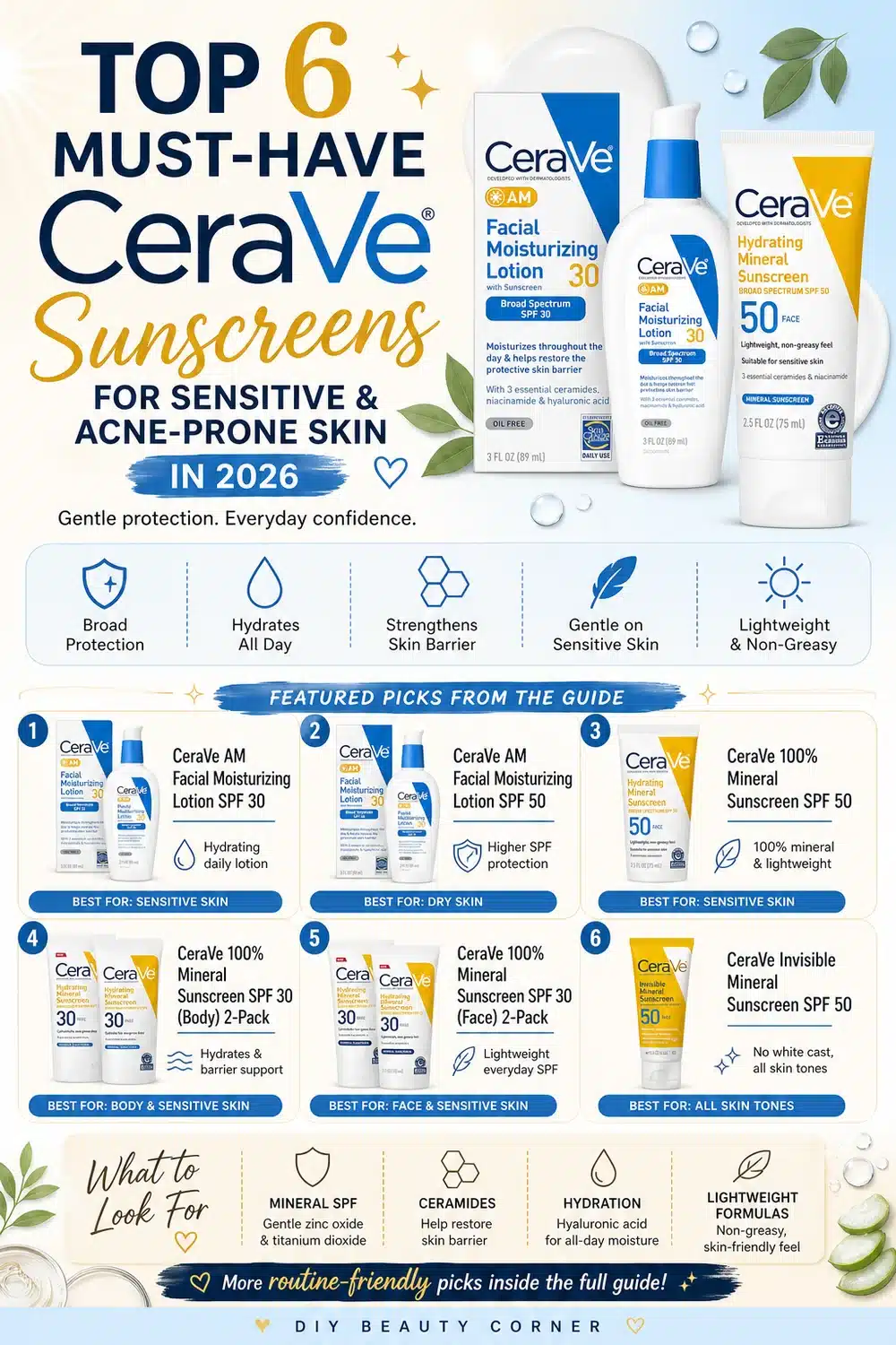 Top 6 Must-Have CeraVe Sunscreens for Sensitive & Acne-Prone Skin in 2026