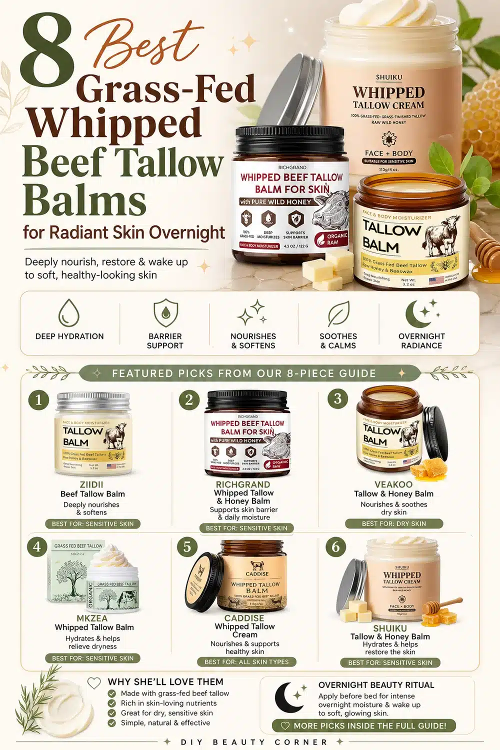 8 Best Grass-Fed Whipped Beef Tallow Balms for Radiant Skin Overnight