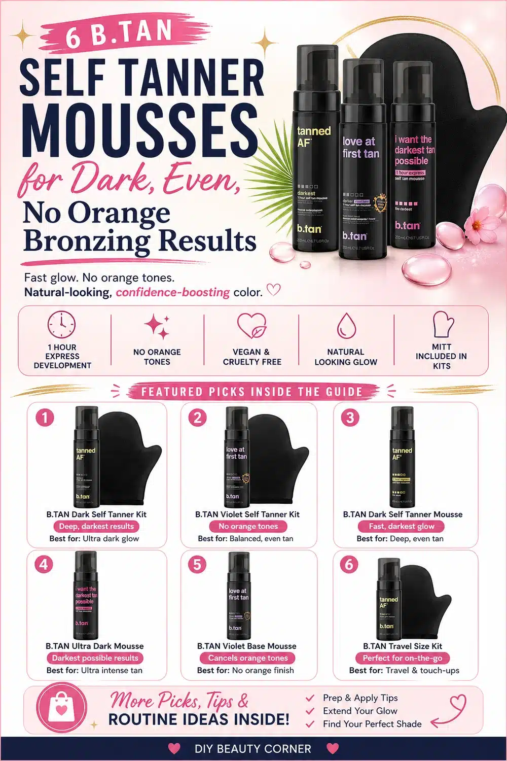 6 B.TAN Self Tanner Mousses for Dark, Even, No Orange Bronzing Results