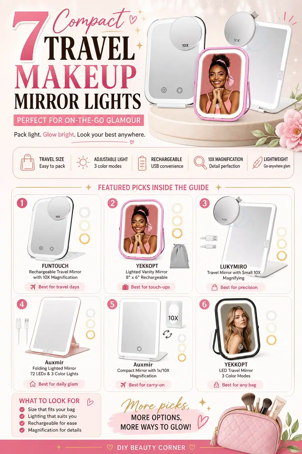 7 Compact Travel Makeup Mirror Lights Perfect for On-the-Go Glamour