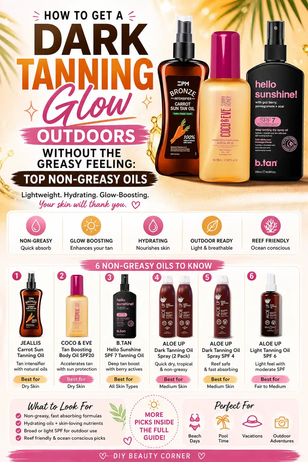 How to Get a Dark Tanning Glow Outdoors Without the Greasy Feeling: Top Non-Greasy Oils