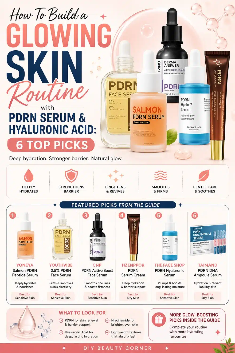 How To Build a Glowing Skin Routine with PDRN Serum & Hyaluronic Acid: 6 Top Picks