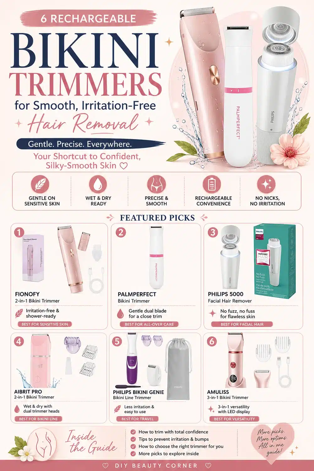 6 Rechargeable Bikini Trimmers for Smooth, Irritation-Free Hair Removal