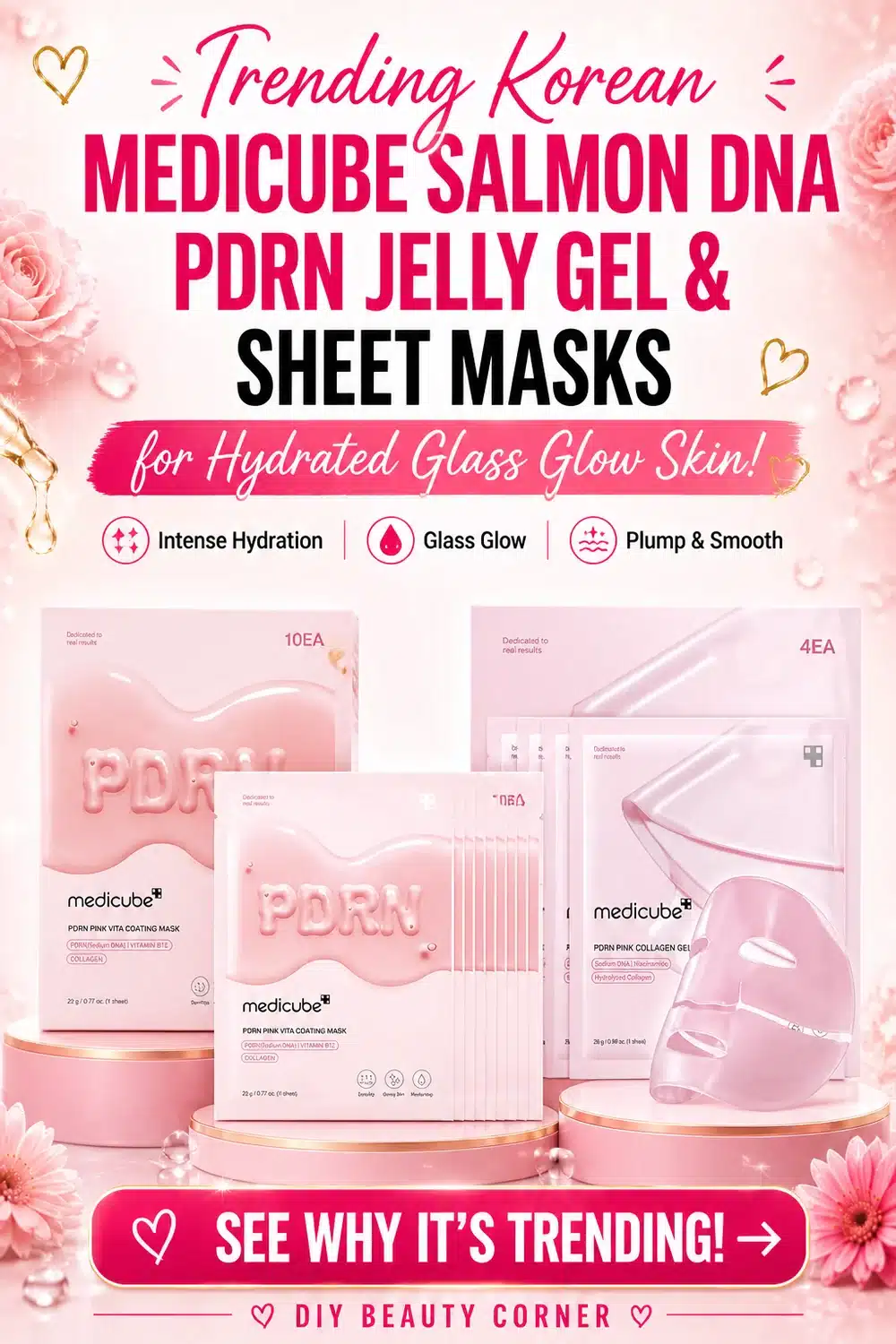 Trending Korean Medicube Salmon DNA PDRN Jelly Gel & Sheet Masks for Hydrated Glass Glow Skin
