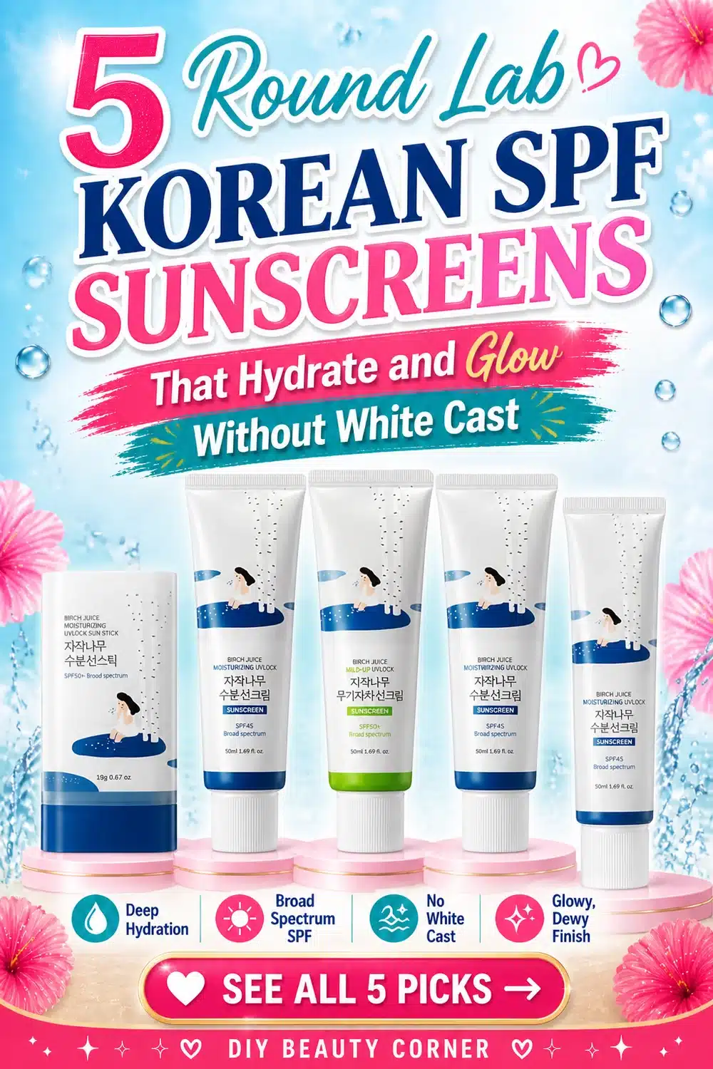 5 Round Lab Korean SPF Sunscreens That Hydrate and Glow Without White Cast