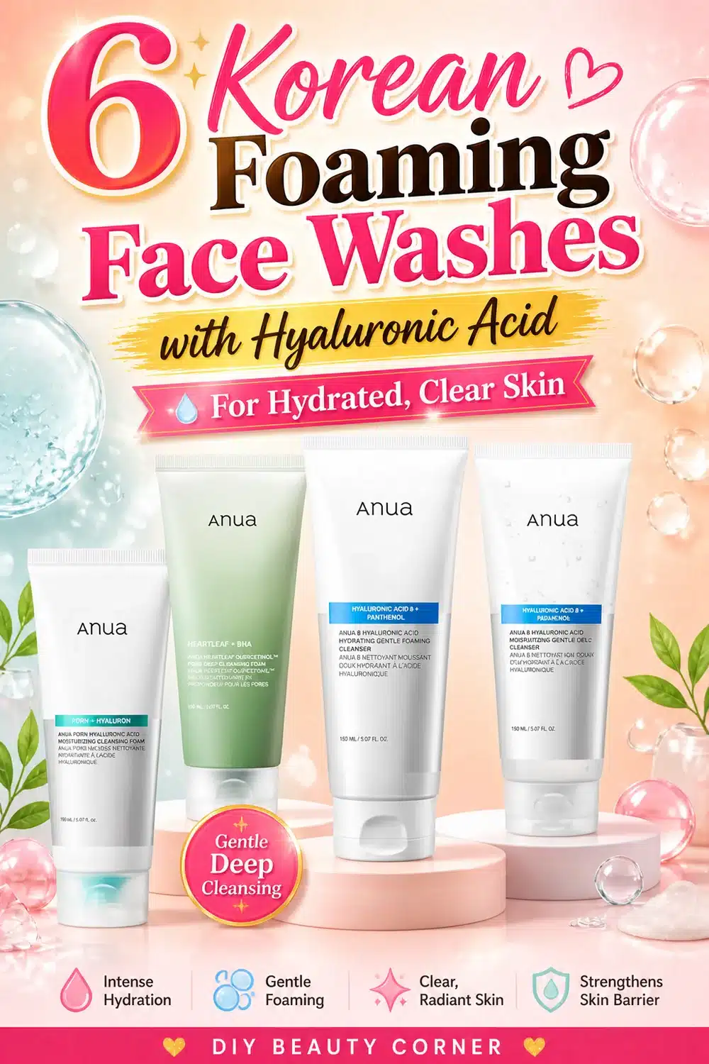 6 Korean Foaming Face Washes with Hyaluronic Acid for Hydrated, Clear Skin