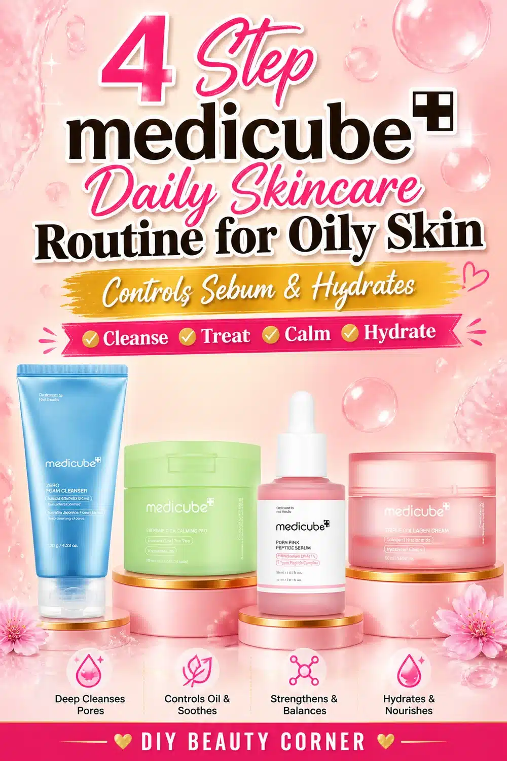 4 Step medicube Daily Skincare Routine for Oily Skin: Controls Sebum & Hydrates