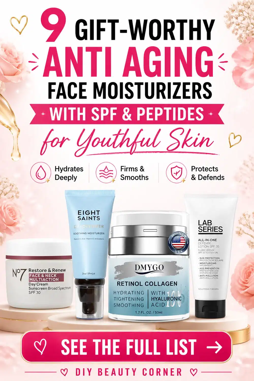 9 Gift-Worthy Anti Aging Face Moisturizers with SPF & Peptides for Youthful Skin