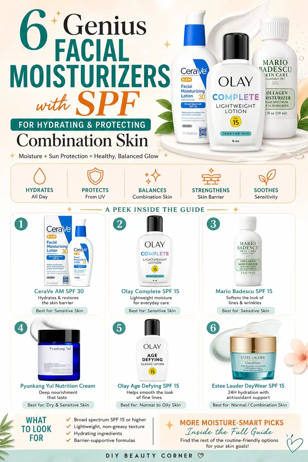 6 Genius Facial Moisturizers with SPF for Hydrating & Protecting Combination Skin
