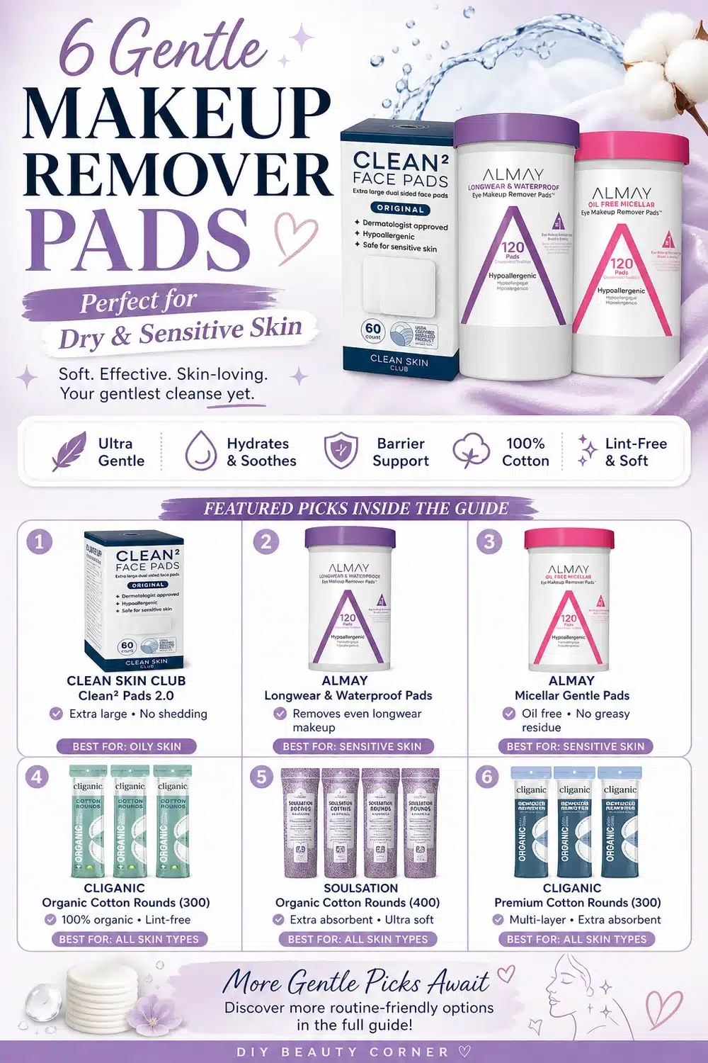 6 Gentle Makeup Remover Pads Perfect for Dry & Sensitive Skin