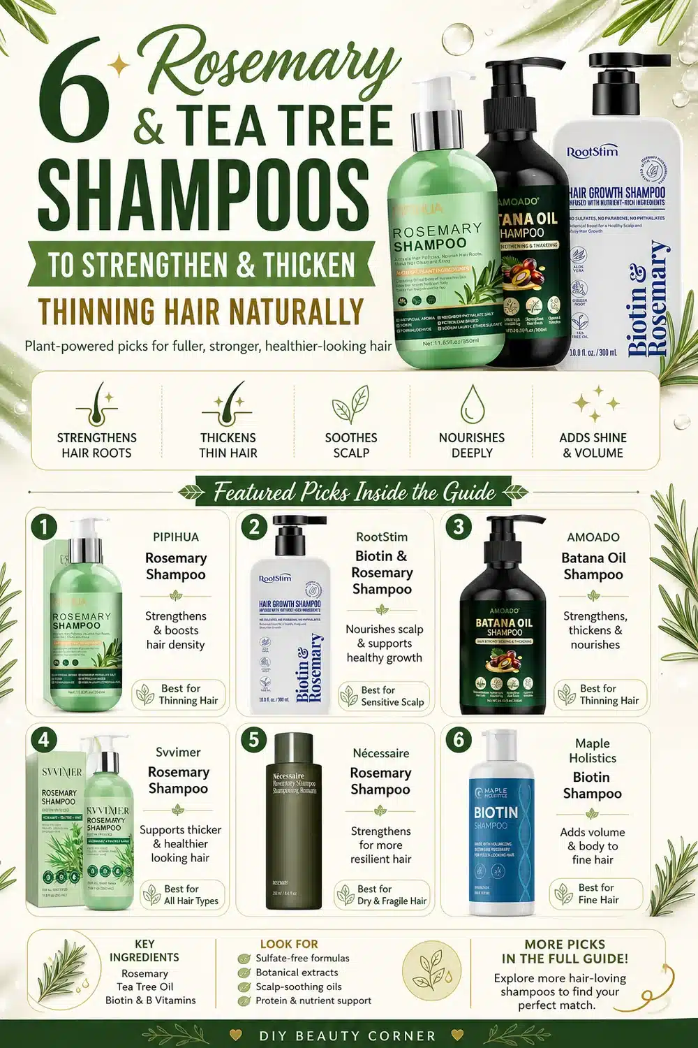 6 Rosemary & Tea Tree Shampoos to Strengthen and Thicken Thinning Hair Naturally