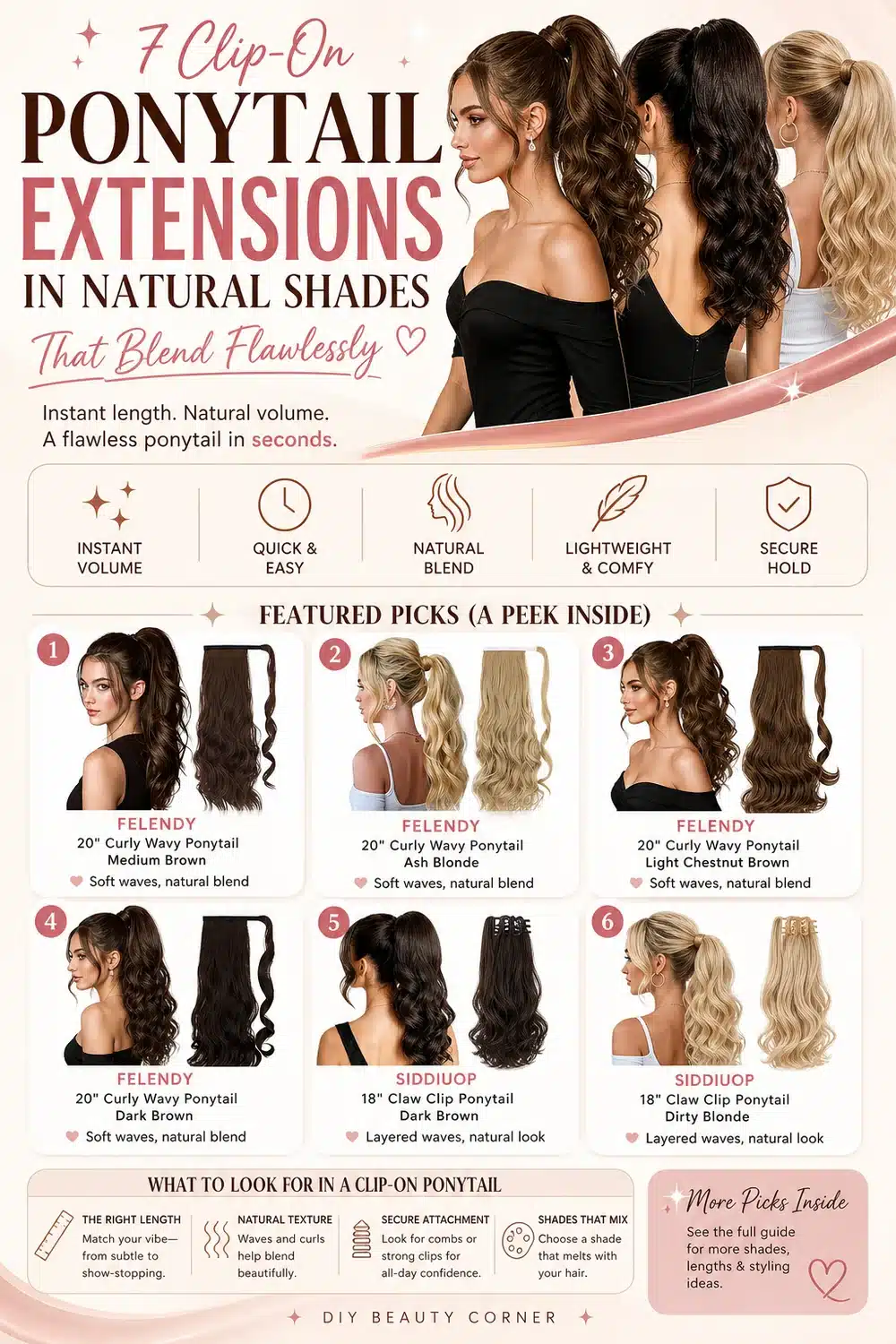 7 Clip-On Ponytail Extensions in Natural Shades That Blend Flawlessly