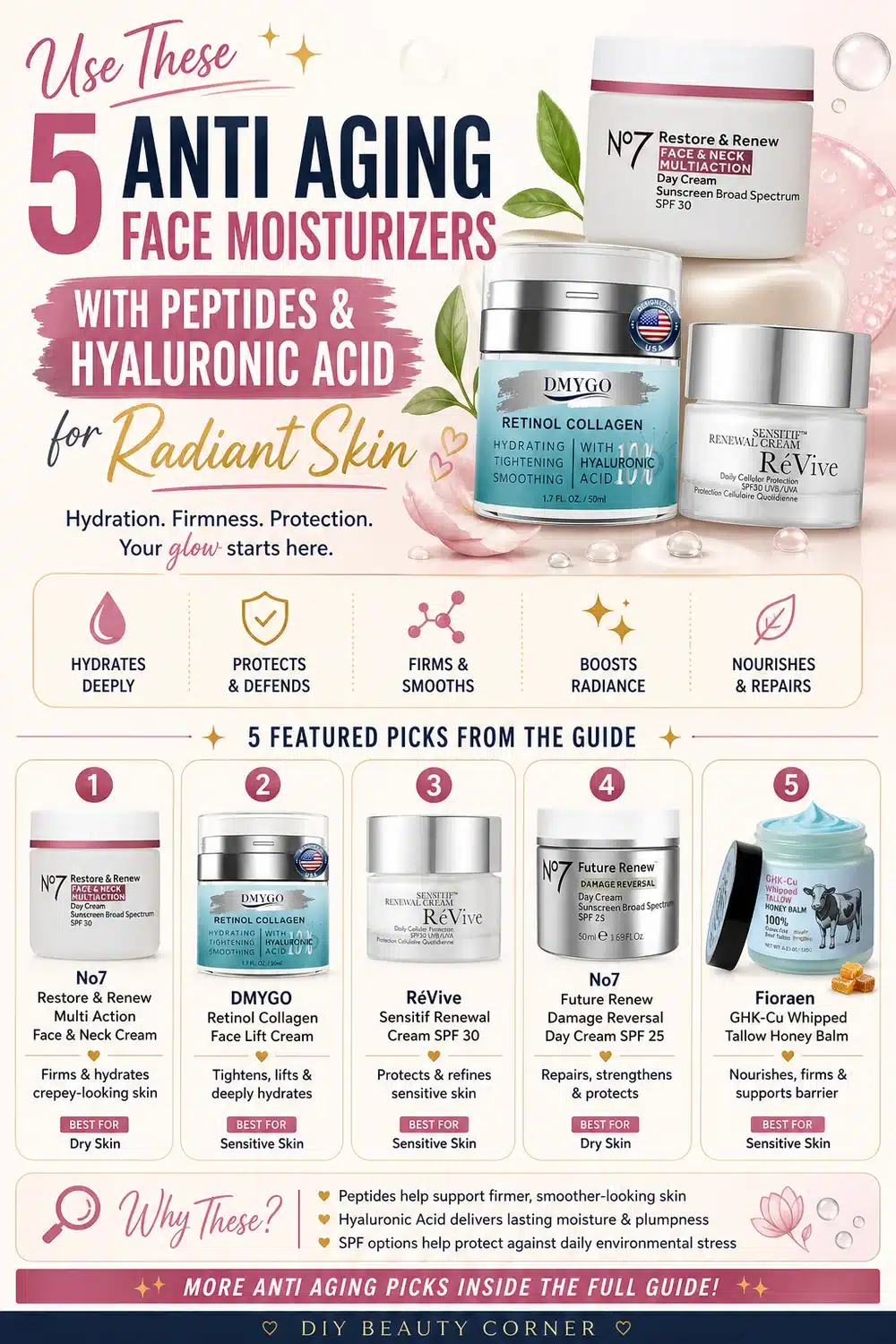 Use These 5 Anti Aging Face Moisturizers with Peptides & Hyaluronic Acid for Radiant Skin