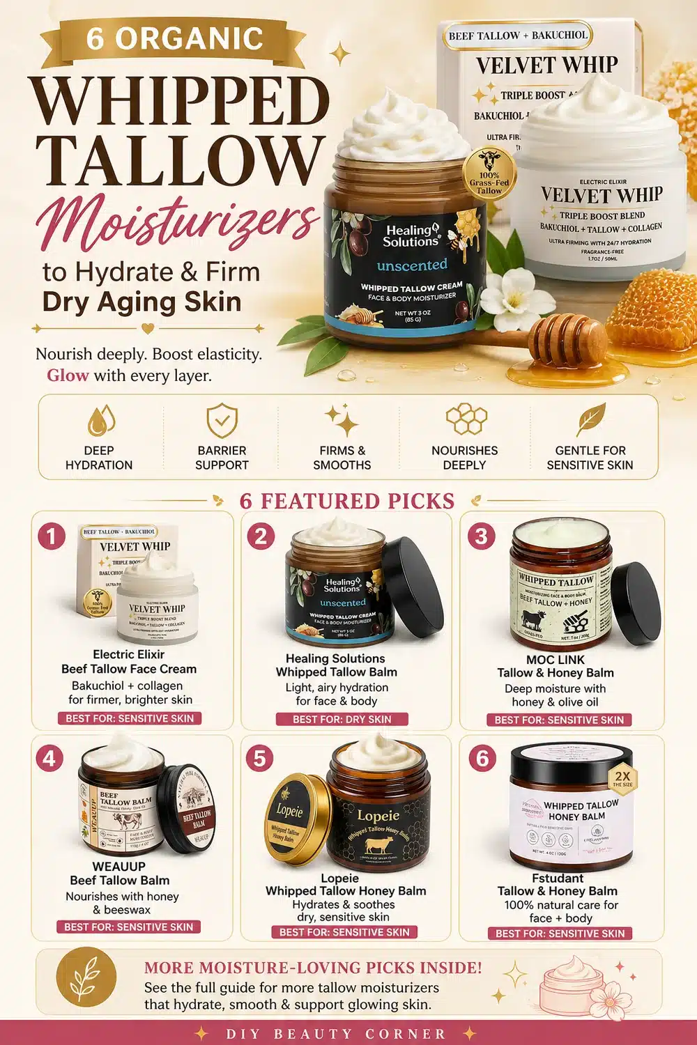 6 Organic Whipped Tallow Moisturizers to Hydrate & Firm Dry Aging Skin