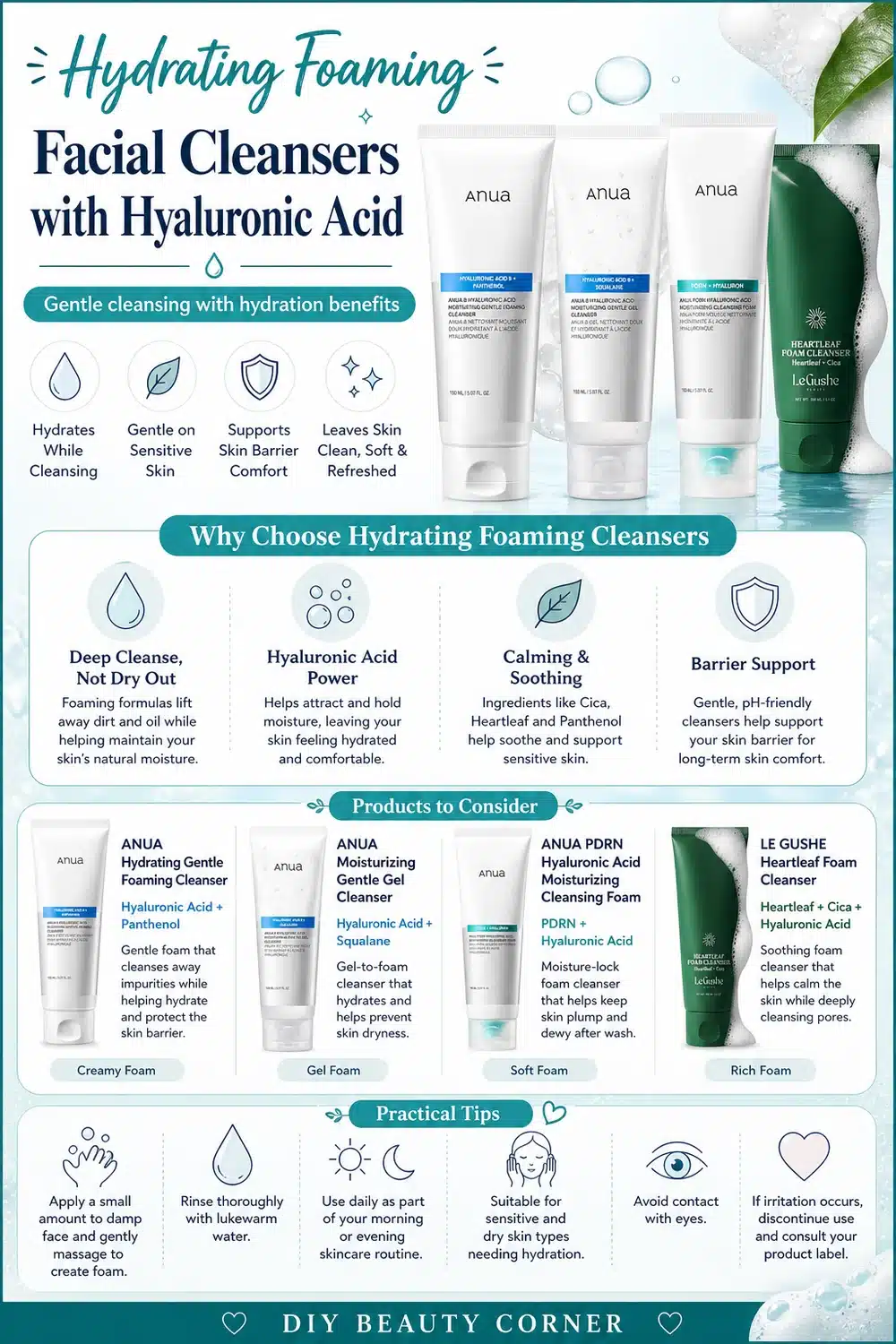 6 Korean Foaming Face Washes with Hyaluronic Acid for Hydrated, Clear Skin