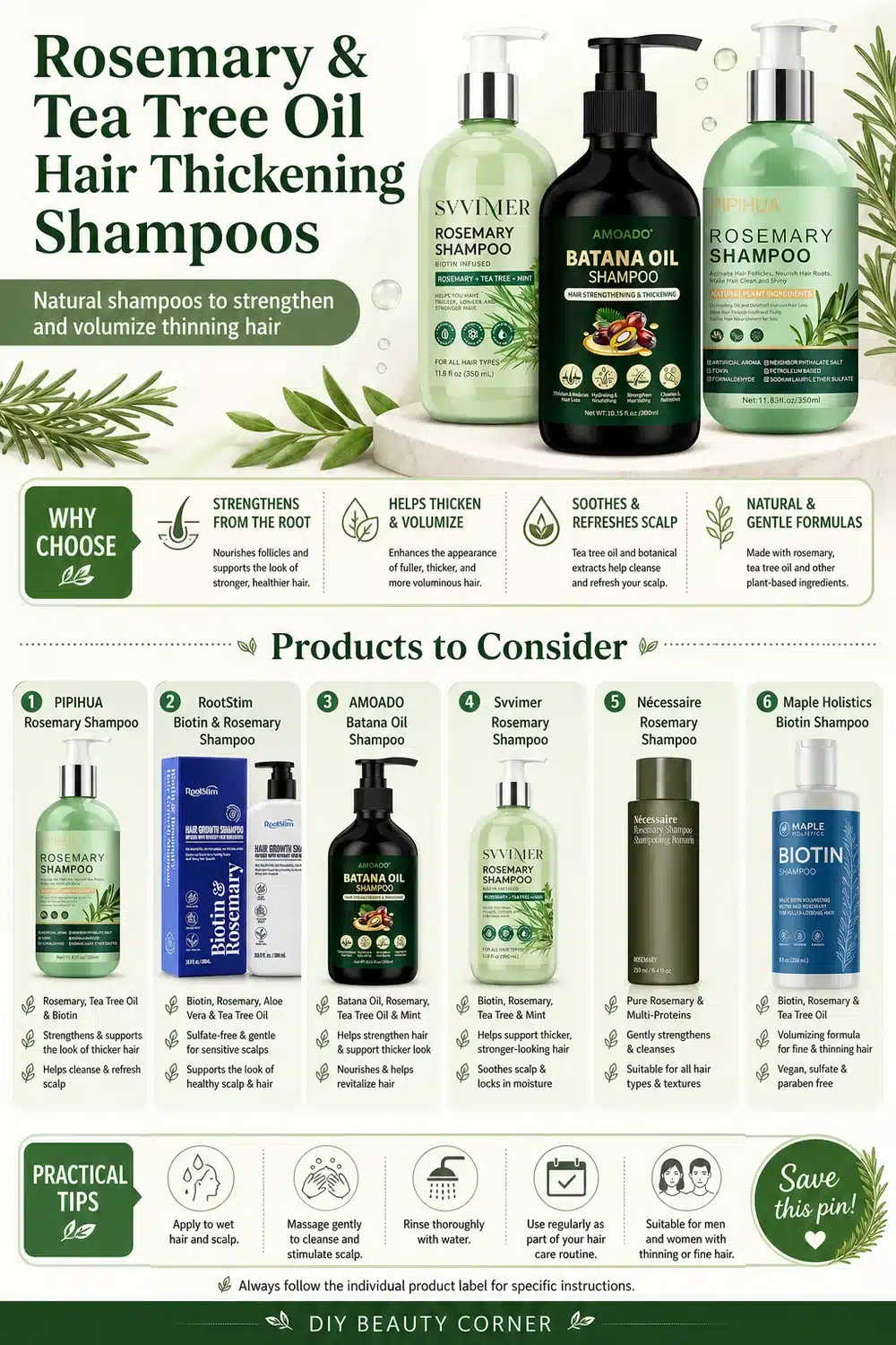 6 Rosemary & Tea Tree Shampoos to Strengthen and Thicken Thinning Hair Naturally